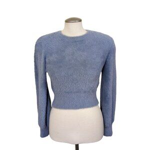 Sunday Best Aritzia Kitten Sweater Womens S Blue Fuzzy Pullover Balloon Sleeve